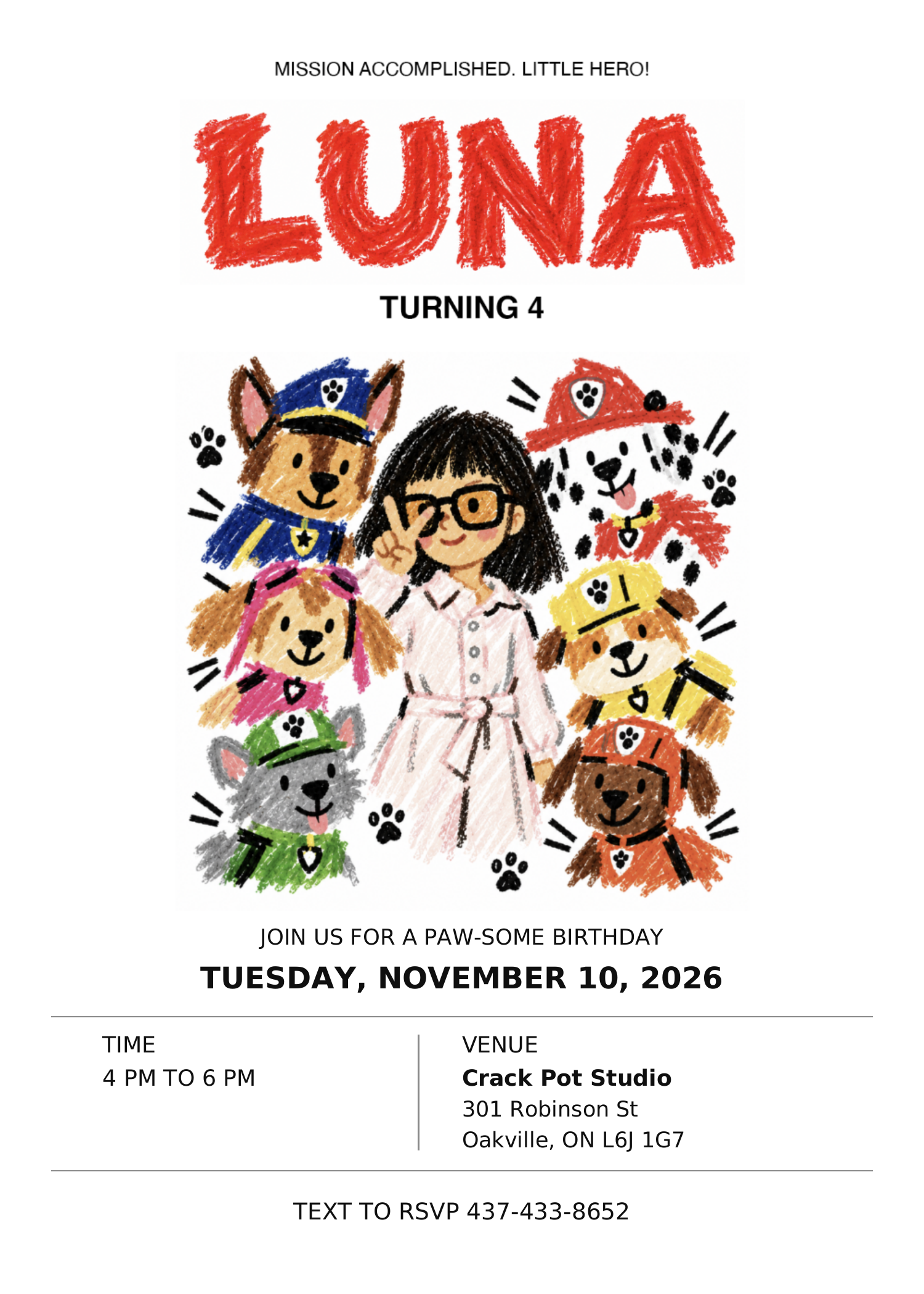 Luna’s fourth birthday invitation